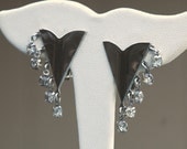 Silver Tone Modernist Earrings with Dangling Rhinestones Vintage