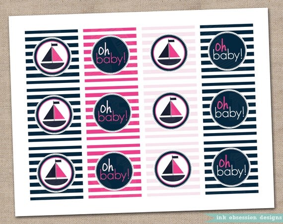 Cupcake Topper Printable PDF Pink Girls Nautical Sailboat - INSTANT DOWNLOAD Il_570xn
