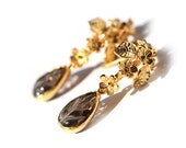 Leaf Carved Brown Smoky Quartz on a branch of flowers Earrings