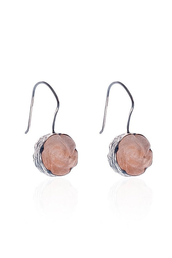Rose Carved Pink Jade Earrings