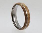 Titanium Ring / Wood ring / Highly Figured Olive Wood Overlay and Pinstripe - jer-038
