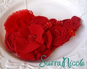 Really red paisley fabric rosette fabric flower bib statement necklace jewelry