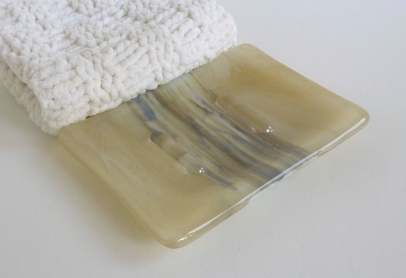 Glass Soap Dish in French Vanilla and Brown