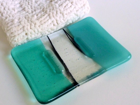 Pale Aquamarine Glass Soap Dish