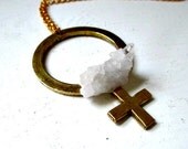Ladies First. Quartz Crystal Cluster Stone & Vintage Brass Venus Necklace