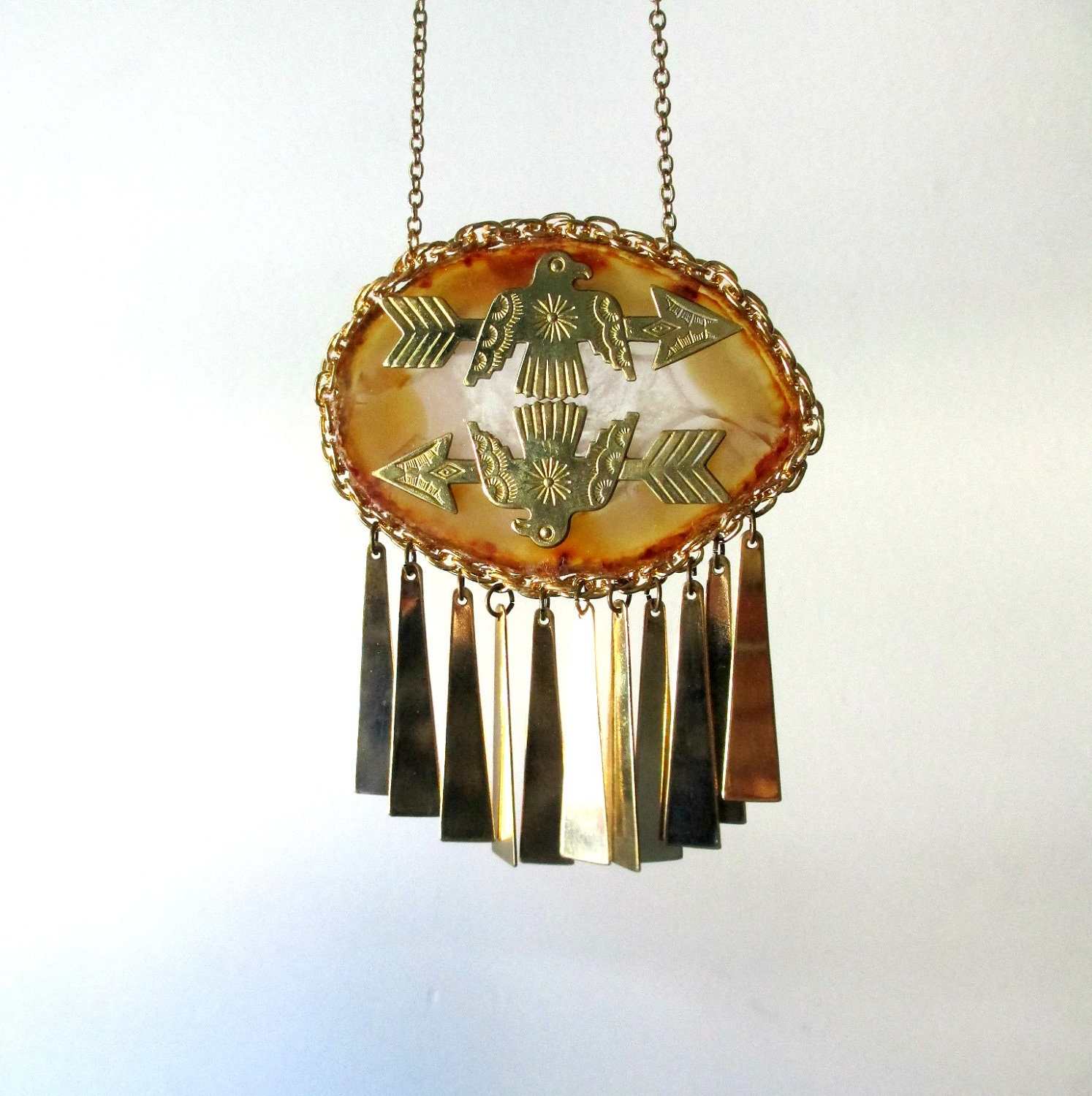 Thunderbird Statement Necklace. Agate Slice Geode Southwestern Talisman