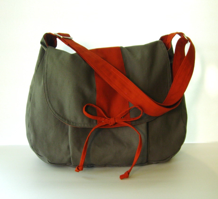 Sale - Grey Canvas Messenger bag, School Bag, Diaper Bag, Tote, Laptop, Purse, Women - DIANA