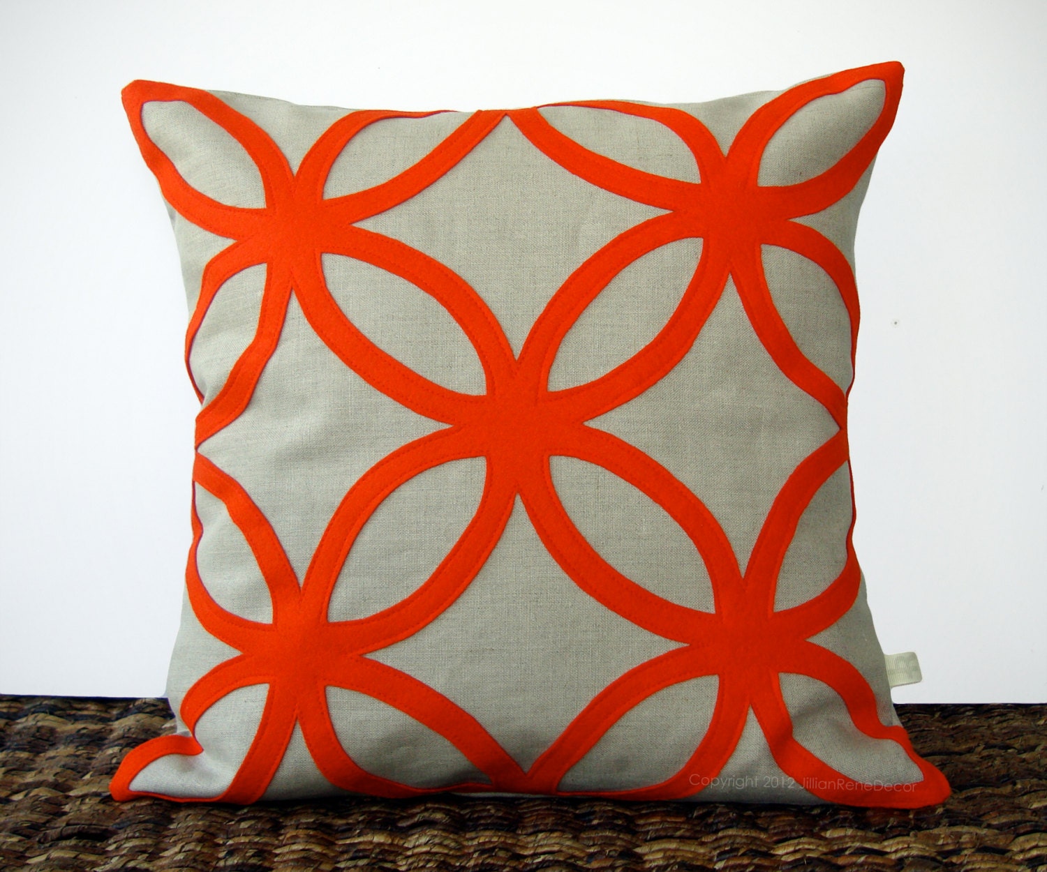 Orange Geometric DESIGNER PILLOW COVER in Natural Linen by JillianReneDecor Bright Spring Home Decor Tangerine Tango