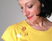 Handmade tshirt tunic eco high low hem cutout bright yellow small POINT OUT the WAY