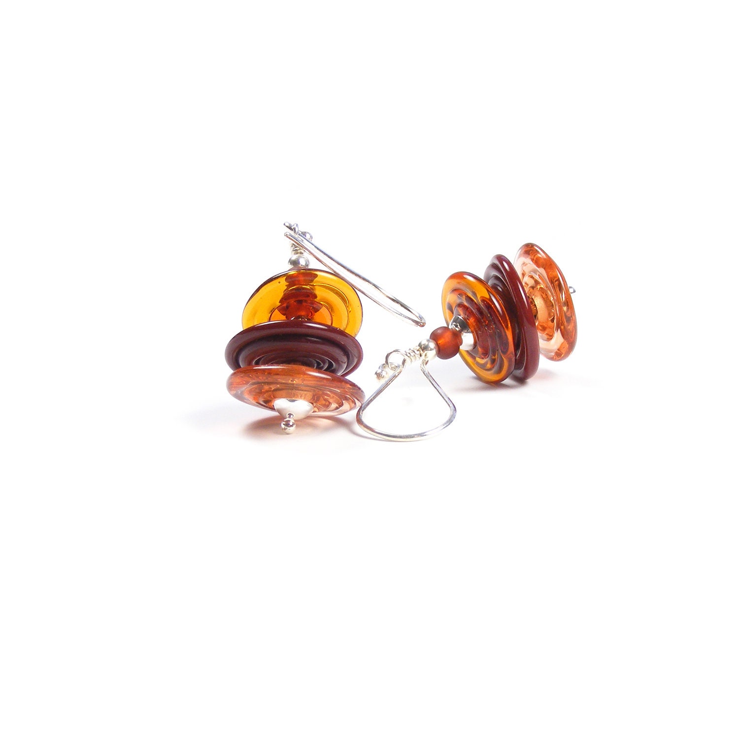 Autumn Brown Lampwork Glass Earrings, handcrafted one of a kind Trembles Collection, Sterling Silver Dangle Earrings