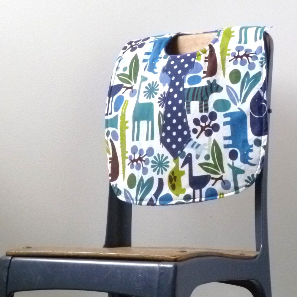 Zoo Baby Bib with a Tie - Baby Boy Shower Gift