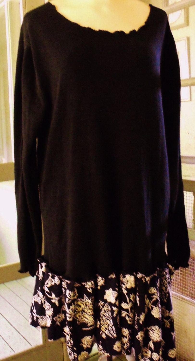Chic Banana Republic Black Knit Top Upfashioned with Vintage Rayon Flouncy Skirt, Classy Mini, Fab Tunic