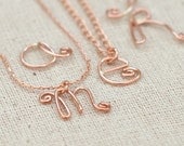 rose gold initial necklace. alphabet letters. wire letter. personalized initial in rose gold. bridesmaid or friend gift.  mothers necklace.