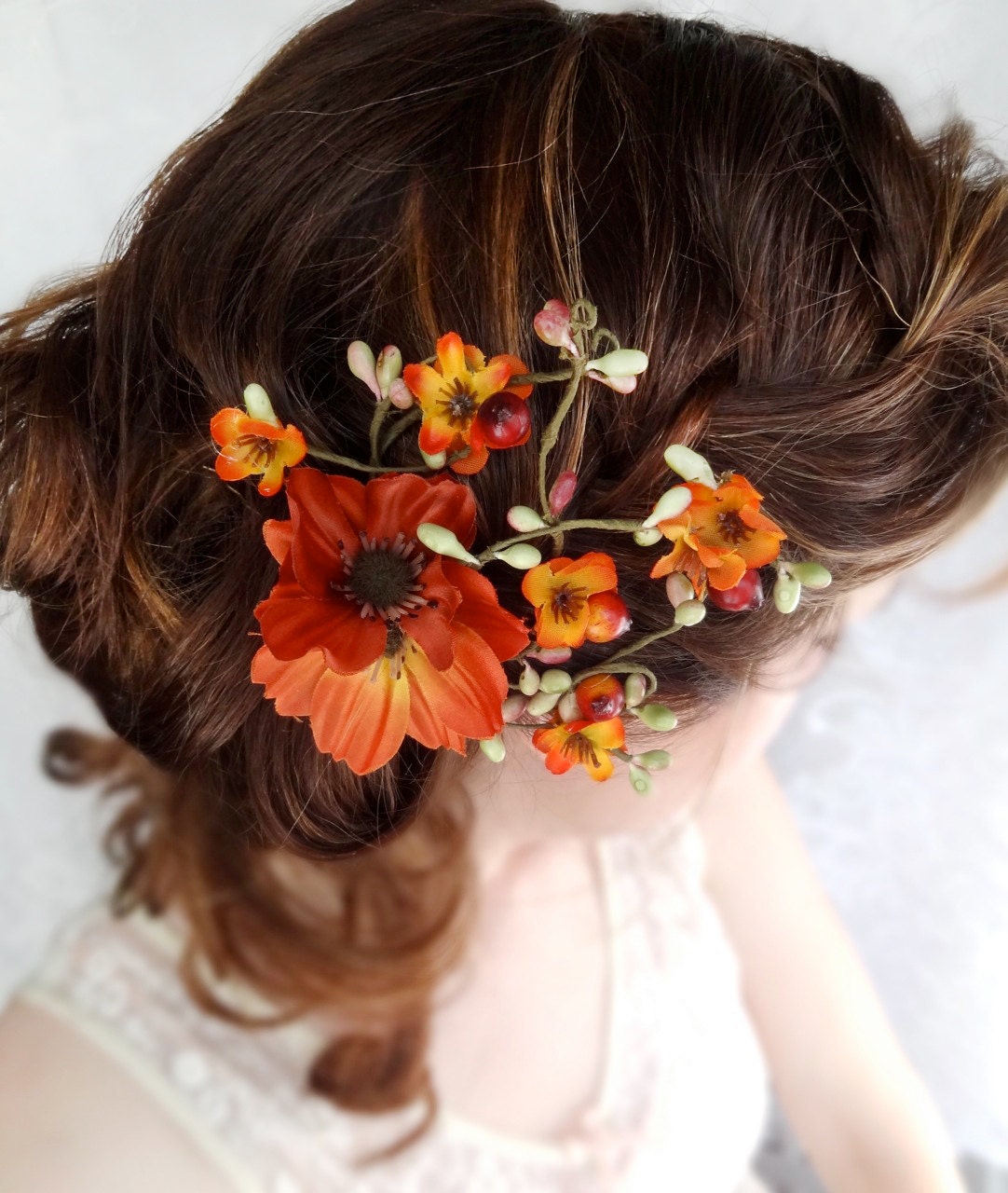 fall wedding hair clip, autumn wedding, fall flower hair accessory, orange flower - WILDWOOD BRAMBLE - rustic wedding accessories
