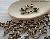 50 pieces Lobster Claw Clasps, Antique Bronze Color, 10 mm x 6 mm (00679)