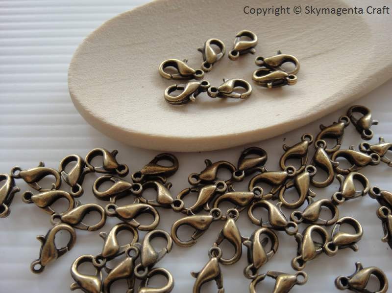 50 pieces Lobster Claw Clasps, Antique Bronze Color, 10 mm x 6 mm (00679)