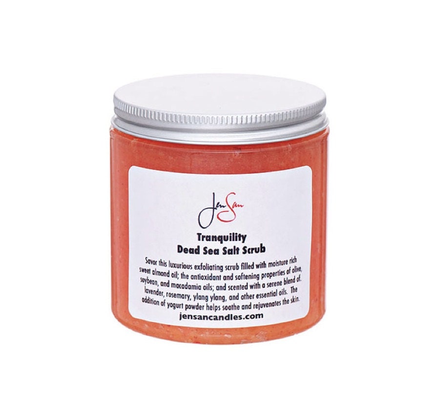 Tranquility Organic Body Scrub with Dead Sea Salts, Essential Oils and Vitamin E - small 8 oz - 227 grams