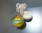 Melanie Moertel Lampwork Beads - Yellow glass focal bead pendant incl sterling silver chain - "Sunstream"