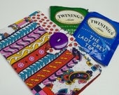 Up cycled tea wallet red blue purple yellow pink stripped cotton fabric eco friendly, under 10 dollars