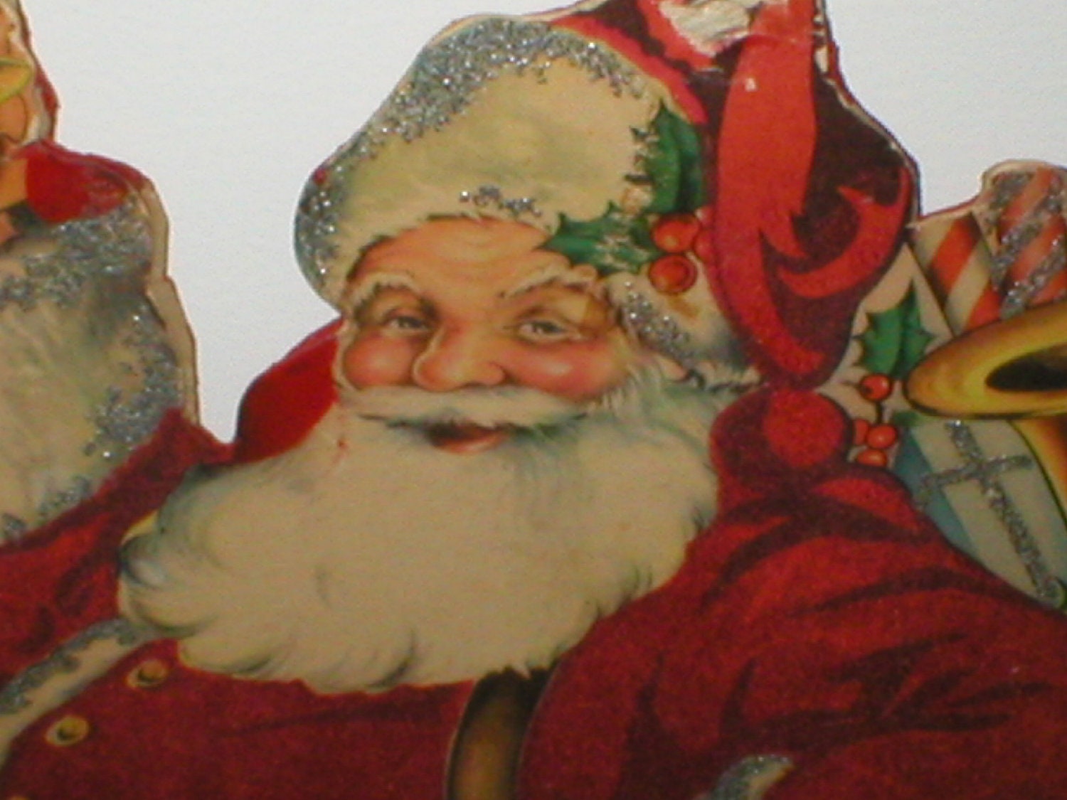 Flock Santa Christmas Decoration Display Cardboard 1920s Vintage Antique