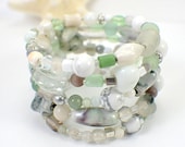 Capstone memory wire bracelet salty sea white grey mint green wide cuff stacked