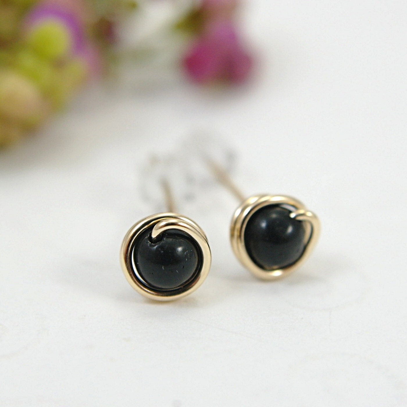 Post Earrings on Tiny Black Onyx Post Earrings Gold Filled Wire By Suerunyondesigns