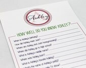 FUN Customized Bridal Shower Game Colors are Customizable