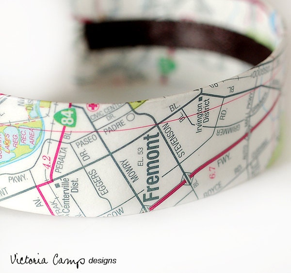 Fremont Map Bracelet, California, Bay Area, Map Jewelry, Eco Friendly - Ready to Ship - Gift under 30