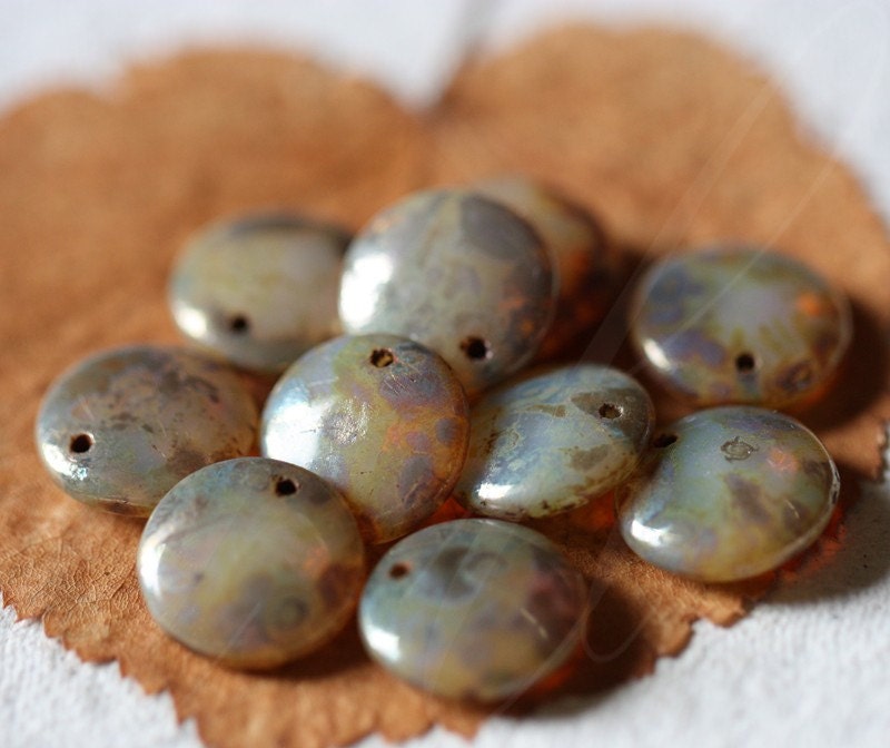 CASHMERE DOTS .. Picasso Czech Glass Lentil Beads (2903-10)
