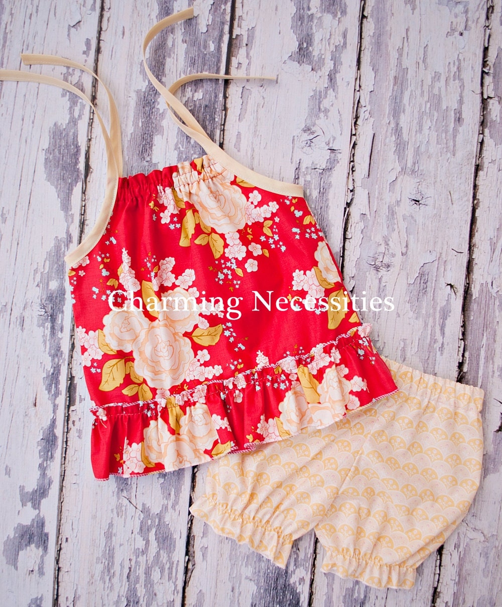Ruffle Tank Top and Shorts Set Outfit for Toddlers and Girls in Summer Sunset by Charming Necessities