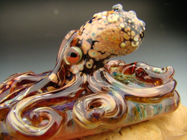 Octopus Art Glass Paperweight Sculpture Aquarium Figurine Ocean Sea Tile Boro KT (made to order)