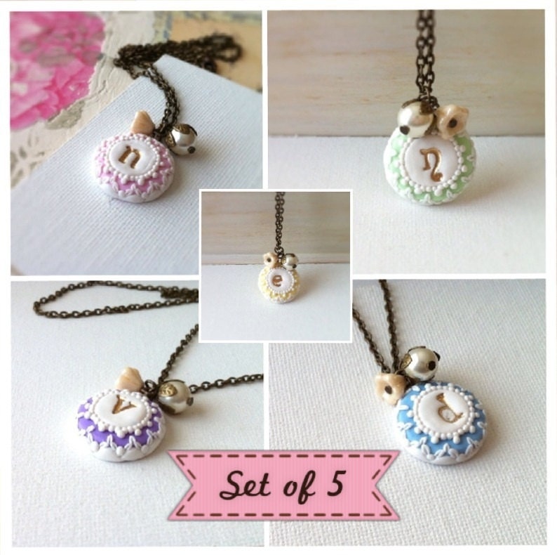 Monogram necklace set of 5 - pastel jewelry bridesmaid