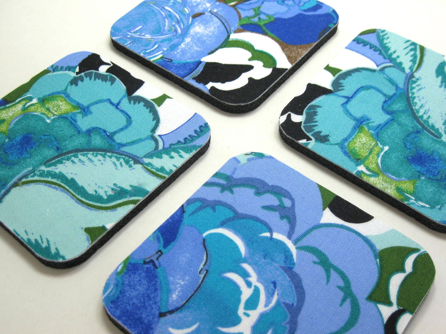 Coasters, Fabric Coasters    Roses in Royal and Teal