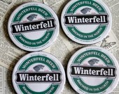 Winterfell Beer Game of Thrones Themed Round Metal Coasters - Set of 4