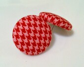 cherry houndstooth - fabric button earrings