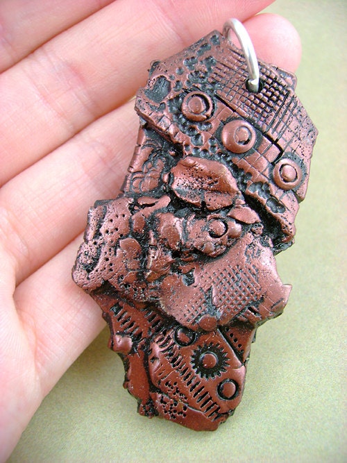 Worn Copper Scrap Metal - Scrap Metal Collection - Industrial Steampunk Polymer Clay - Pendant / Necklace
