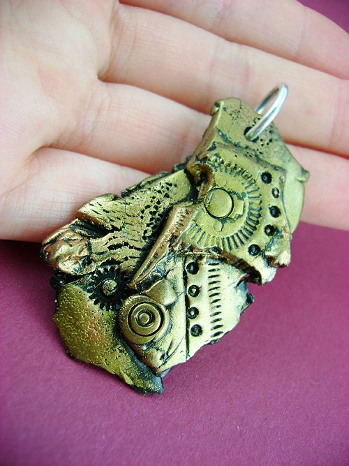 Worn Brass Scrap Metal - Scrap Metal Collection - Industrial Steampunk Polymer Clay - Pendant / Necklace