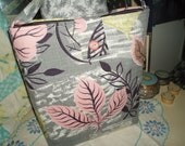 Nice Vintage Barkcloth purse grey pink navy