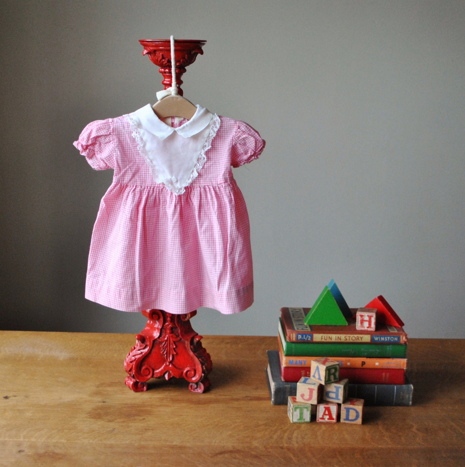 1950s Organza & Gingham dress, size 0-3 months