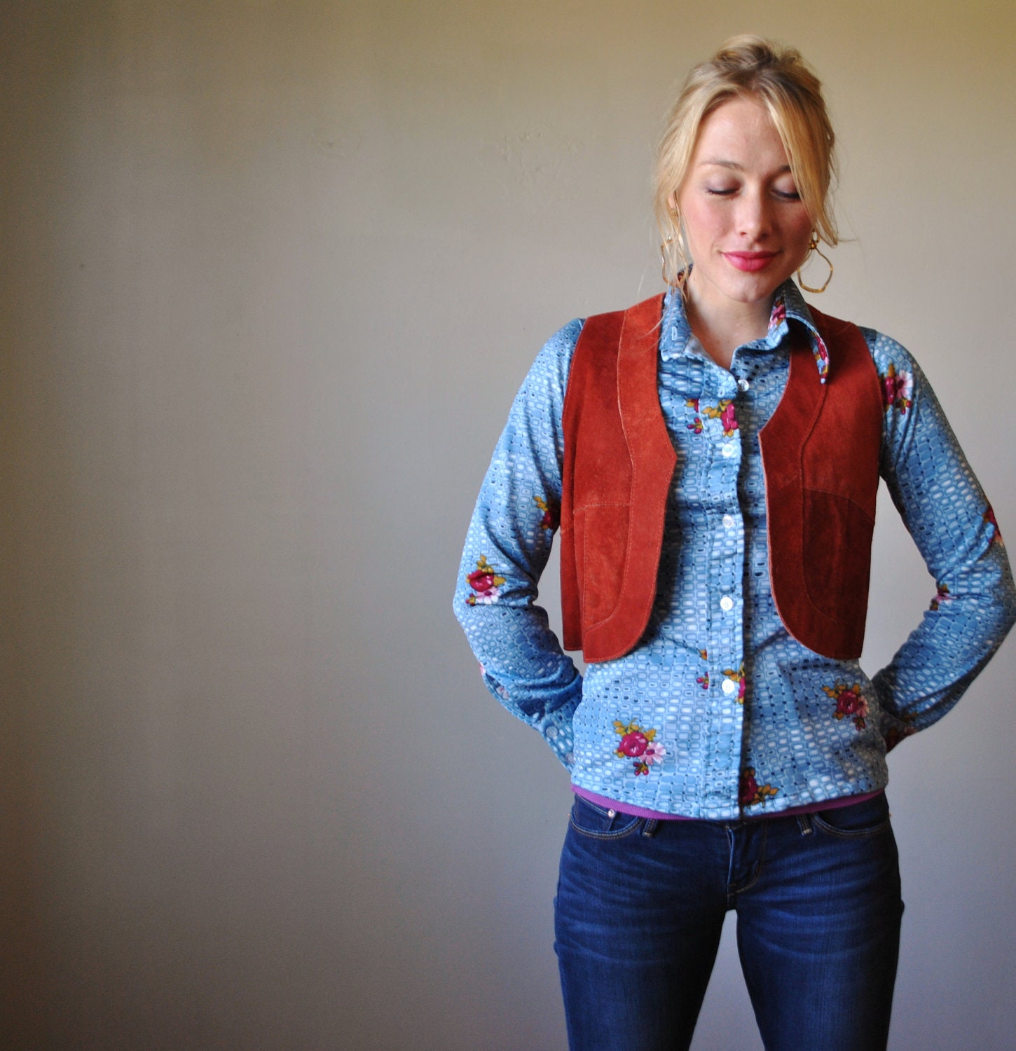 1970s Floral Kenwyn Blouse, size extra small to small