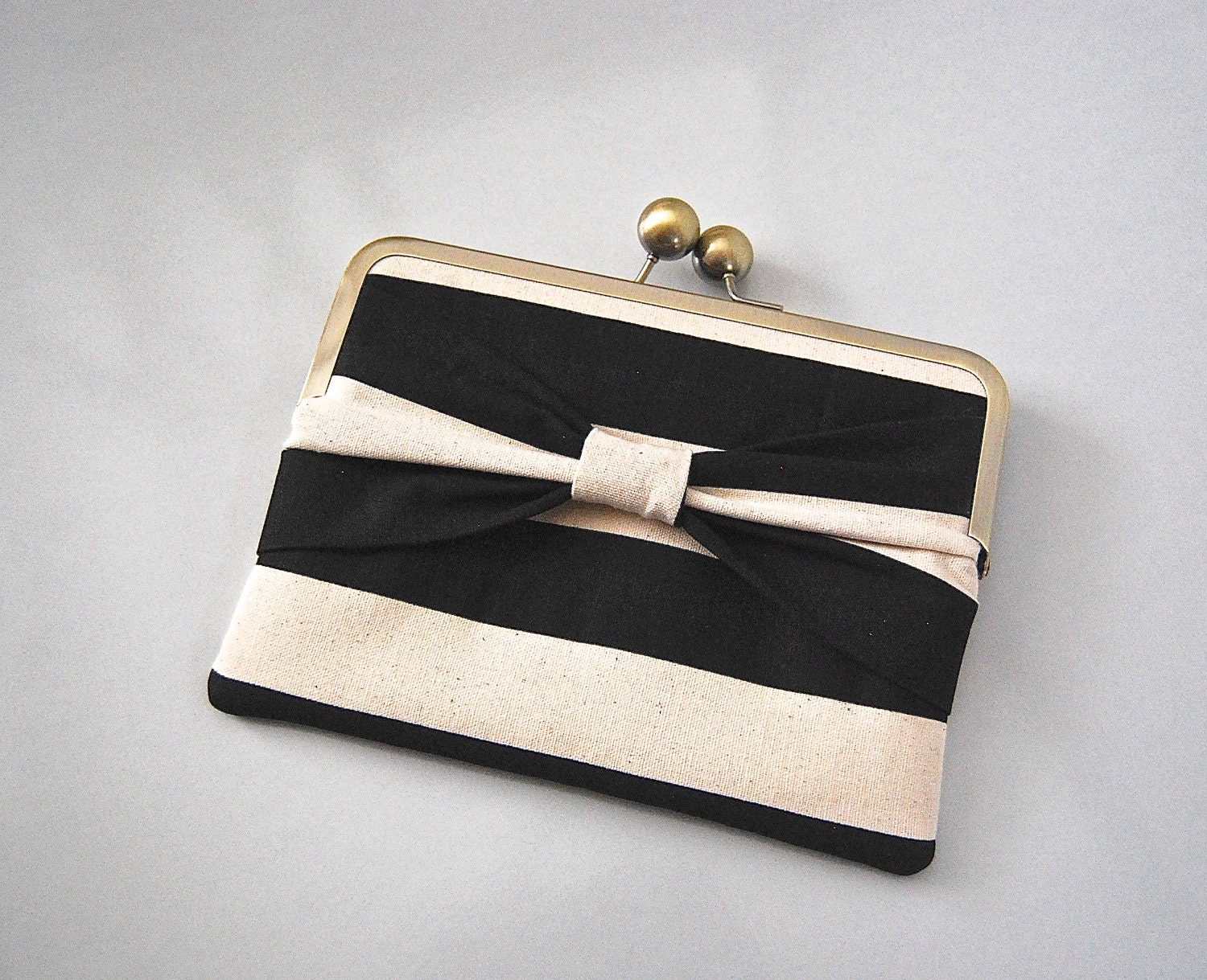 Unique iPad mini and eReader / Kindle / Sony / Nook Clutch Case "Black Stripes with Bow"