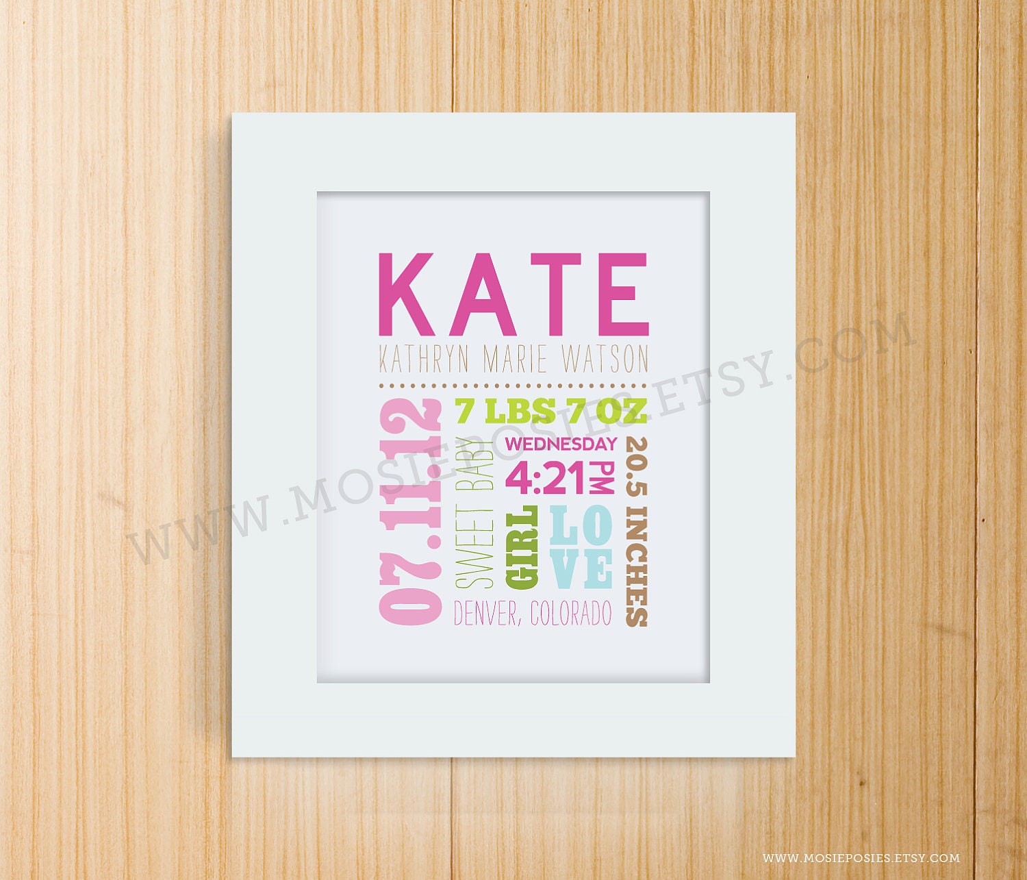 Mixed Typography Birth Announcement Print