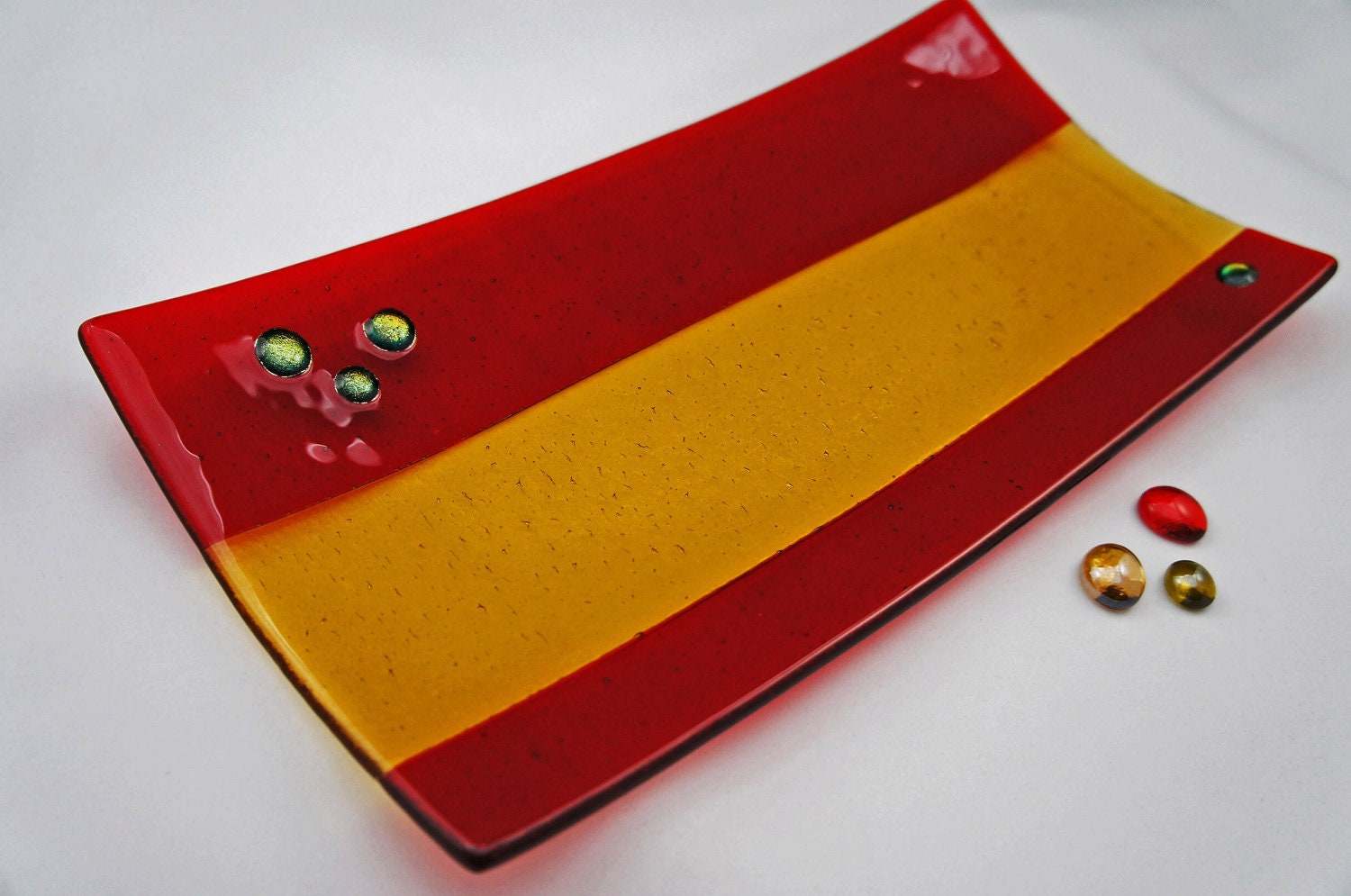 Home Decor, Decorative Plate,  Fused Glass Plate - Stunning Red Gold Dish