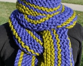 Chunky Scarf - Womens Striped Scarf - Mens Long Knit Scarf - Ladies Winter Neckwarmer - Lemongrass Pear Green - Cobalt Royal Blue