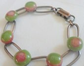 Fused Glass Bracelet  - autumn colors // antique copper bracelet // olive green and rusty orange - LotsaShimmer