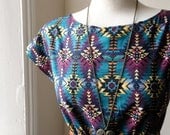 Boho Aztec Dress in Teal Jade Green and Dark Purple / Handmade / Choose Your Size