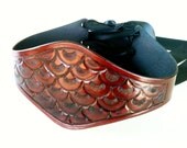 Fish Scale Pattern Handmade Tooled Mahogany Leather Wide Corset Laced Belt
