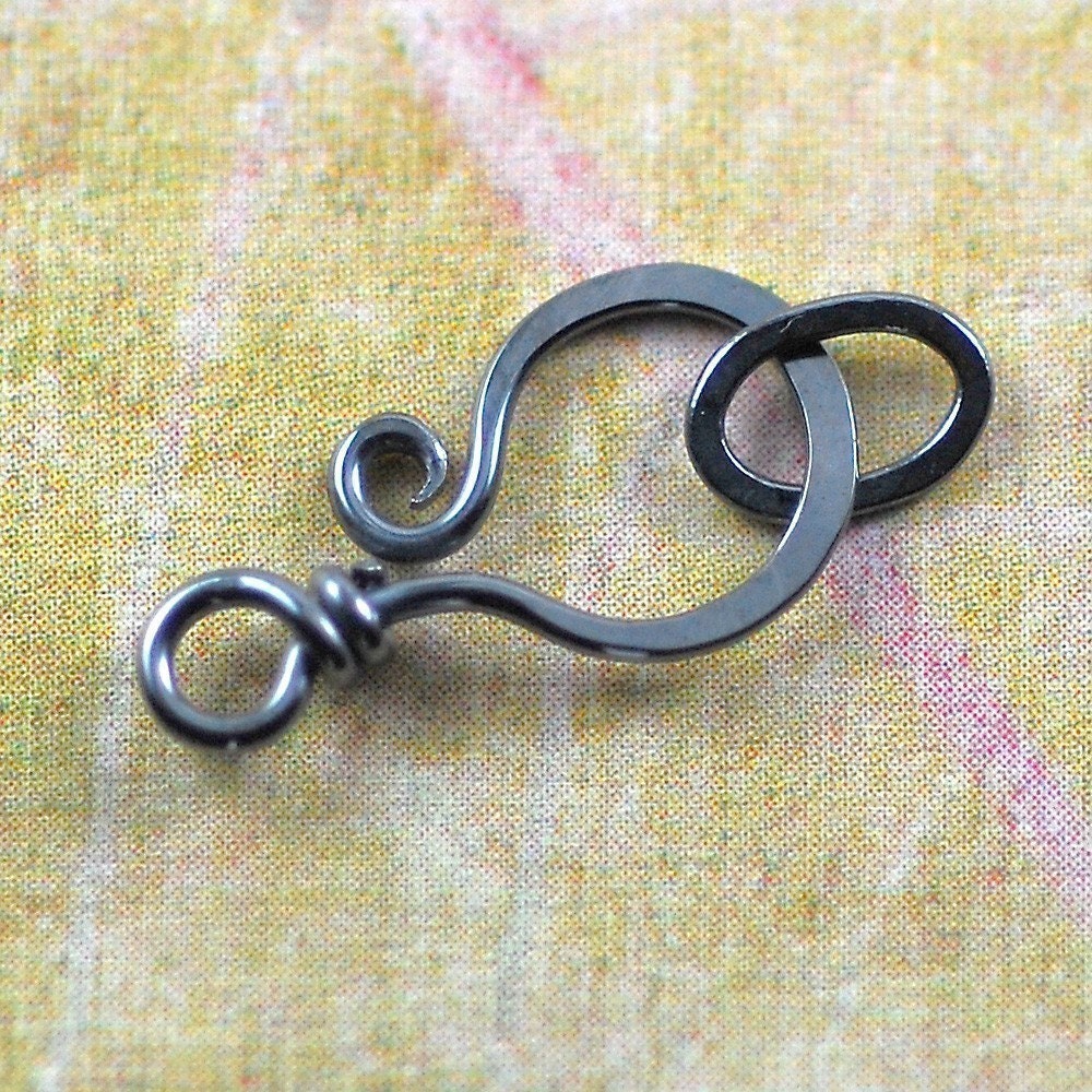 Sterling Silver Clasps, Oxidized Curled End, 20 gauge: 2 clasps