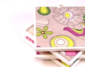 Tile Coasters - Plum and Olive - Set of 4 Tile Coasters (Birds and Flowers)