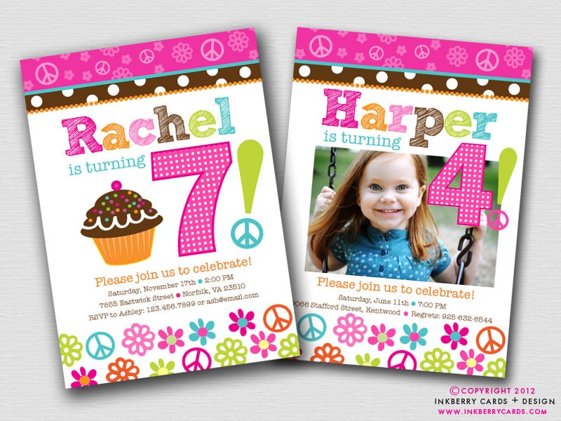 Peace, Love and Cupcakes - Birthday Party Invitation (Digital File OR Printed Cardstock Cards Also Available) Il_570xn